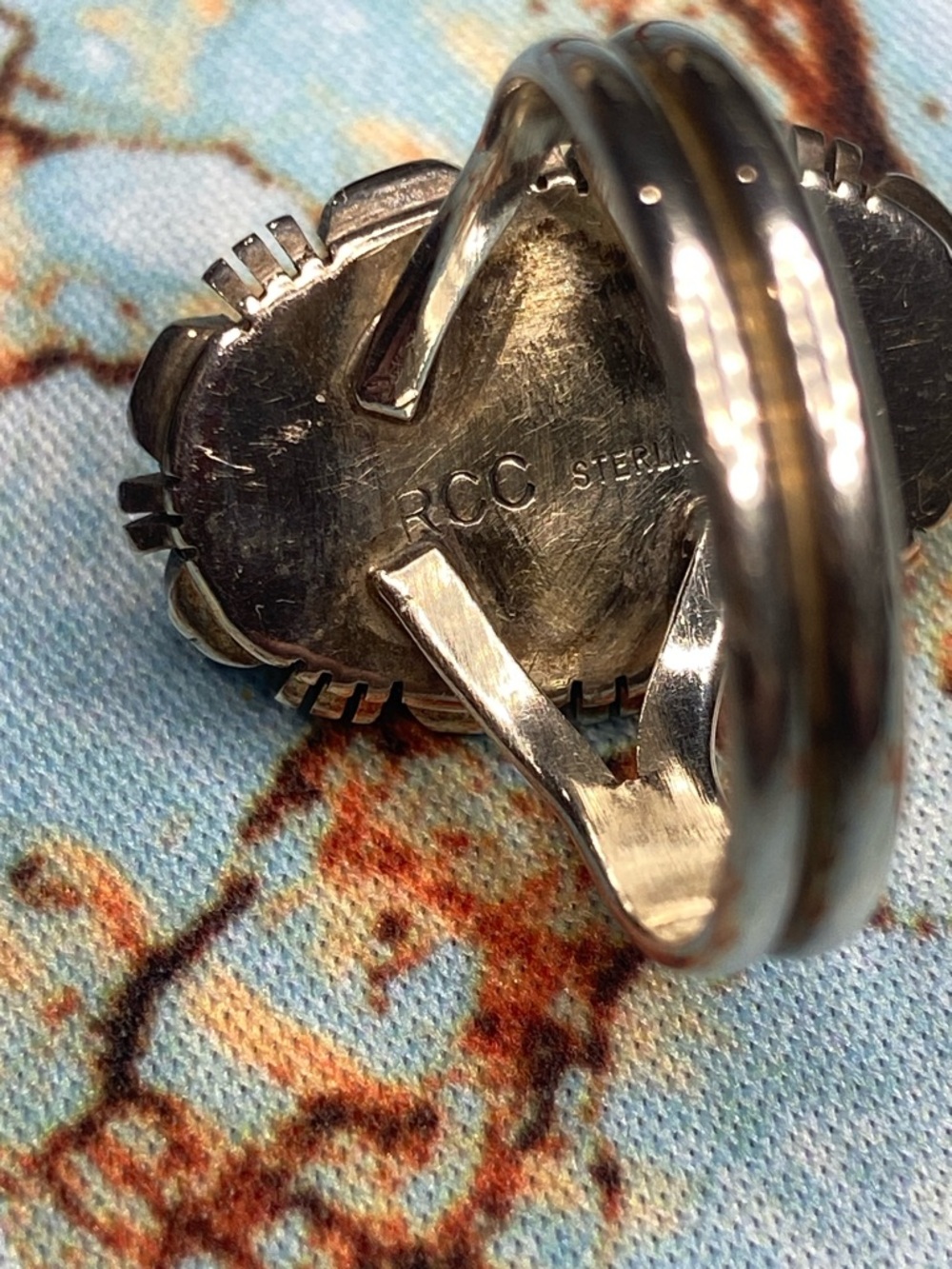Sterling Silver Turquoise Oval Statement Ring - Light Blue Green, Navajo/signed - Picture 4 of 15